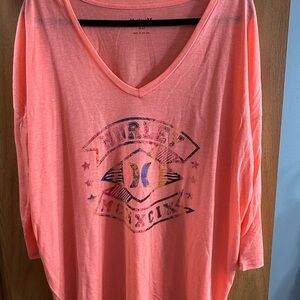Hurley Women's V-Neck Coral 3/4 Length Sleeve Tee